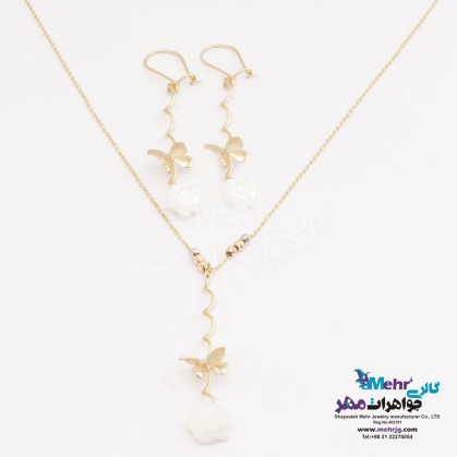 Half set - necklace and earrings - flower and butterfly design-MS0571